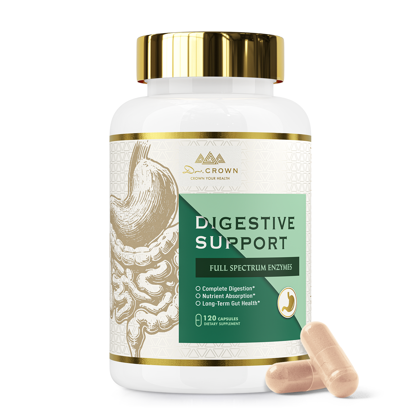 Digestive Enzyme Complex with Herbal Blend, DGL & Slippery Elm – 15 Enzymes for Daily Digestive Support – 120 Capsules