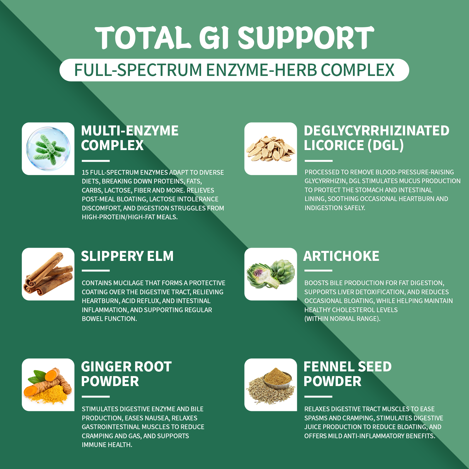 Digestive Enzyme Complex with Herbal Blend, DGL & Slippery Elm – 15 Enzymes for Daily Digestive Support – 120 Capsules