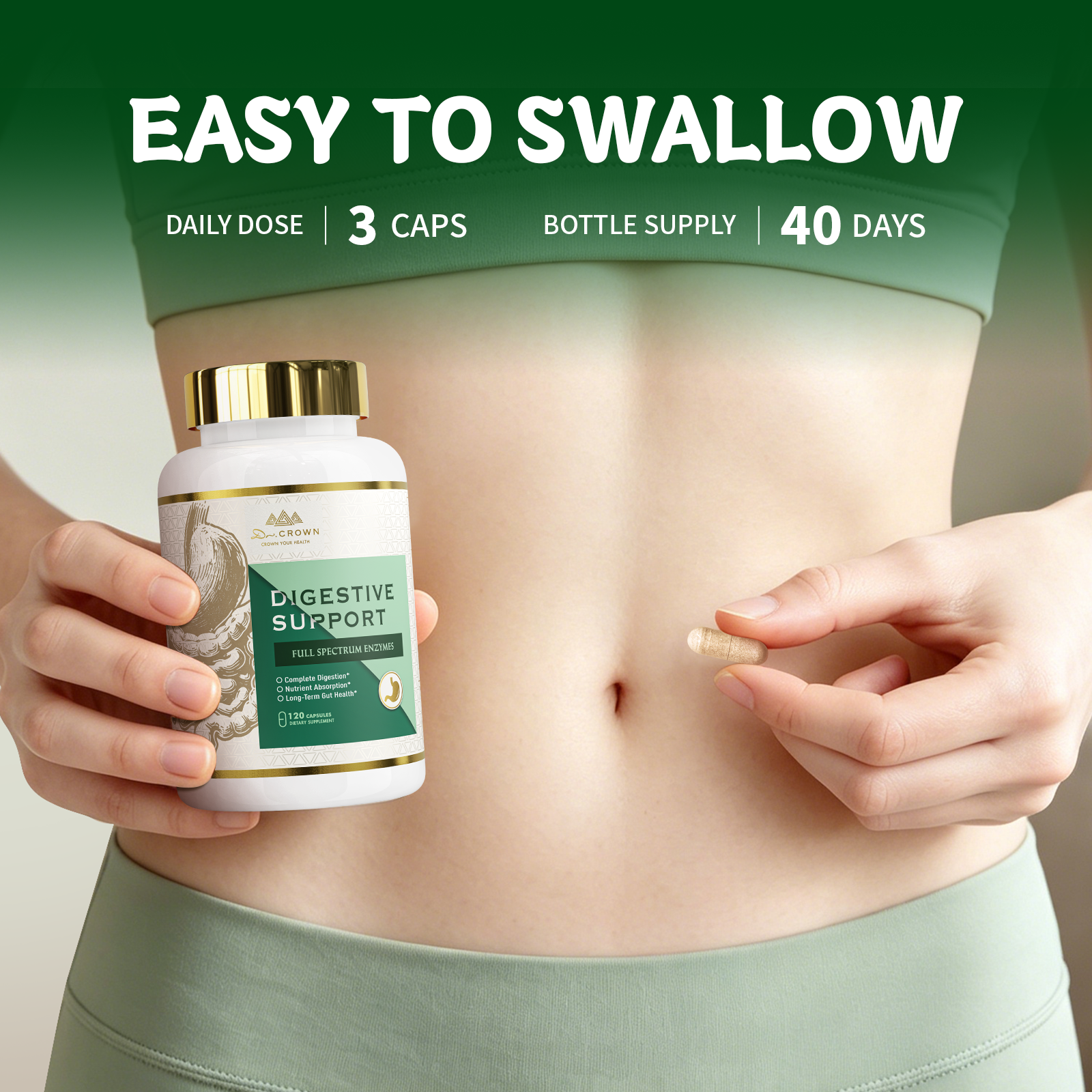 Digestive Enzyme Complex with Herbal Blend, DGL & Slippery Elm – 15 Enzymes for Daily Digestive Support – 120 Capsules