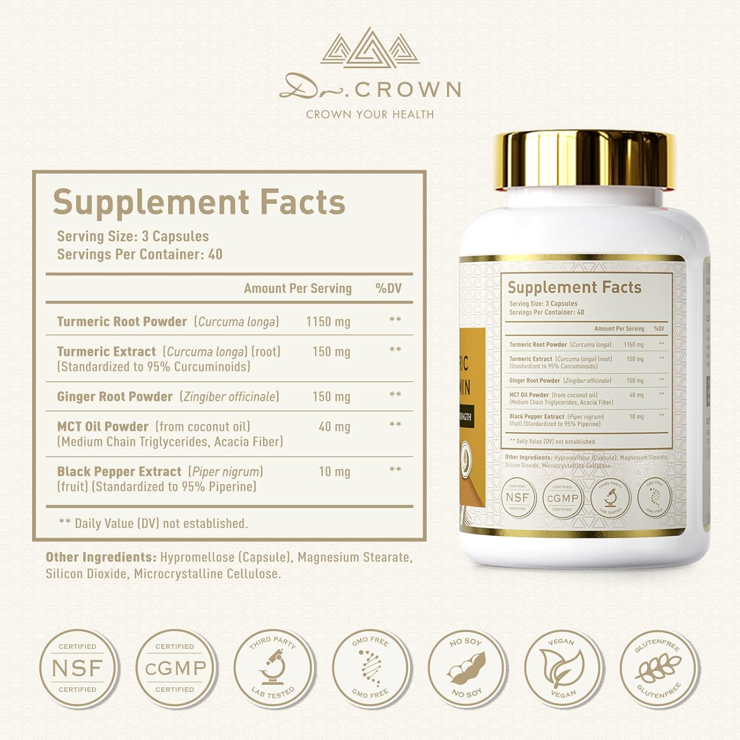 Turmeric Curcumin 1500mg with Ginger, Black Pepper & MCT Oil – High Absorption Antioxidant Support