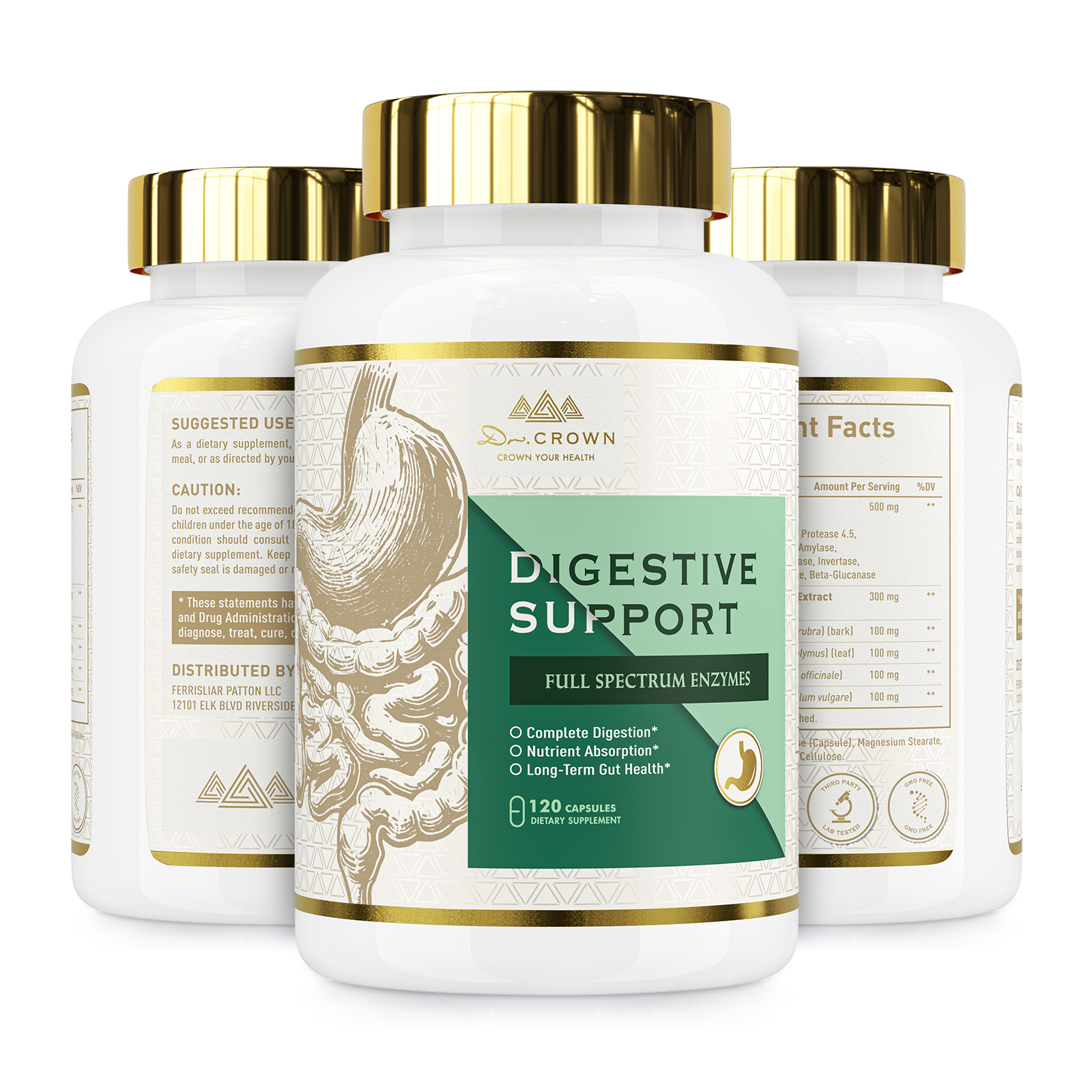 Digestive Enzyme Complex with Herbal Blend, DGL & Slippery Elm – 15 Enzymes for Daily Digestive Support – 120 Capsules